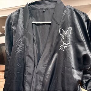 PLAYBOY Black Satin Women's Coat with Rhinestone Logo